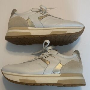 Nero Giardini White Sneakers with Gold Metallic Trim